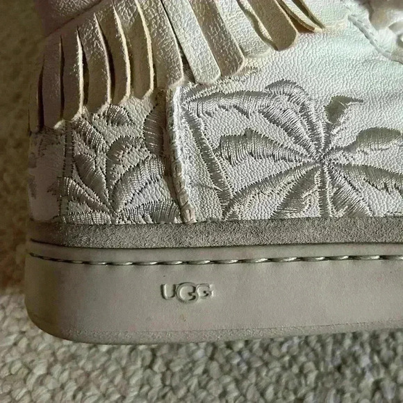 UGG Cali Palms Fringe Sneakers White Mens 8/womens 10 Leather High Tops Lace Up - Picture 2 of 12